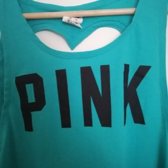 PINK Victoria's Secret Heart Shape Back Turquoise Muscle Tee - Picture 2 of 5